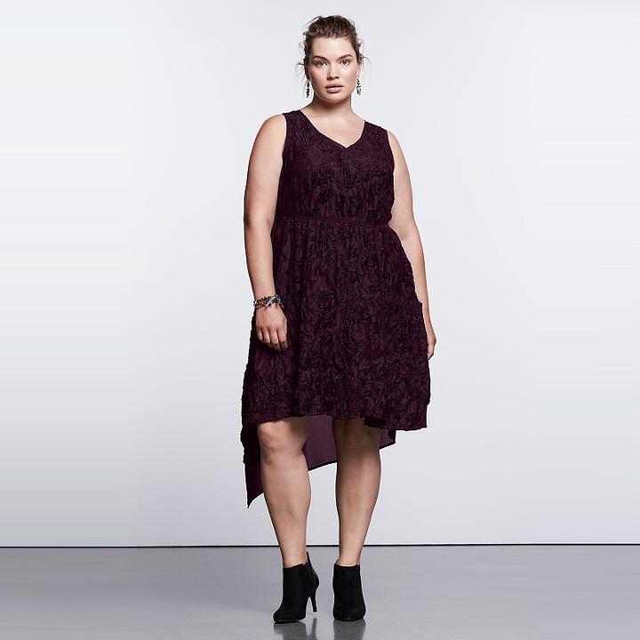 Plus Size Simply Vera Vera Wang Simply Noir Velvet Flocked A-line Dress, Women's, Size: 1xl, Red