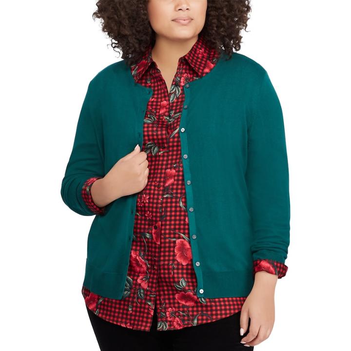Plus Size Chaps Button-front Cardigan, Women's, Size: 3xl, Green