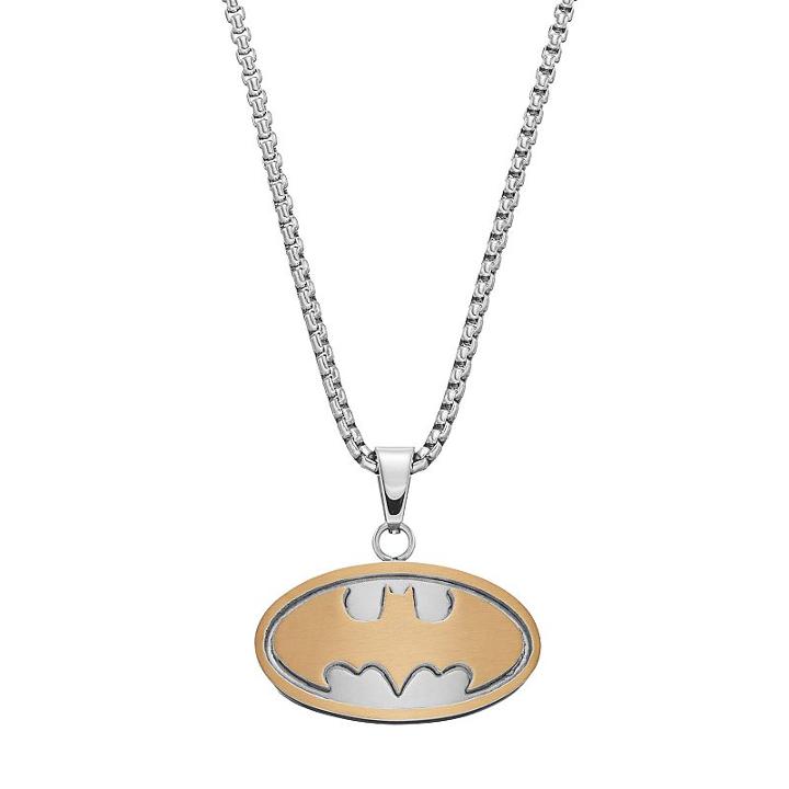 Men's Two Tone Stainless Steel Dc Comics Batman Pendant Necklace, Size: 22, Gold