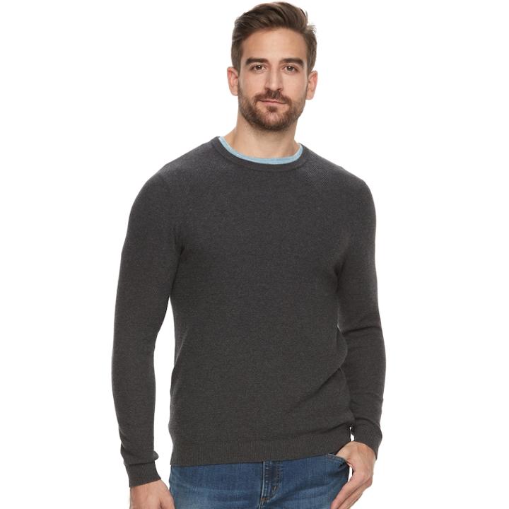 Men's Apt. 9 &reg; Modern-fit Textured Stretch Soft Touch Layering Sweater, Size: Large, Dark Grey