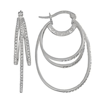 Amore By Simone I. Smith Platinum Over Silver Crystal Oval Hoop Earrings, Women's, White