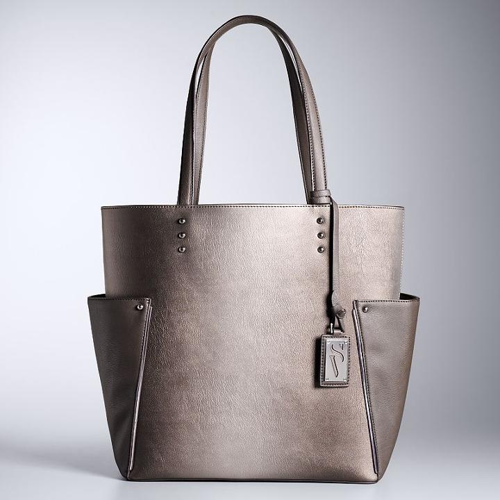 Simply Vera Vera Wang Flyback Studded Tote, Women's, Med Beige