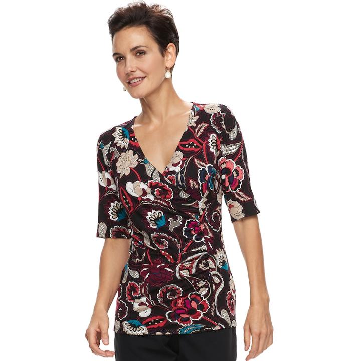 Women's Dana Buchman Printed Surplice Top, Size: Xl, Dark Pink