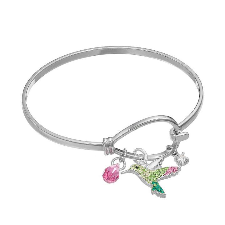 Crystal & Cubic Zirconia Hummingbird Charm Bangle Bracelet, Women's, Green