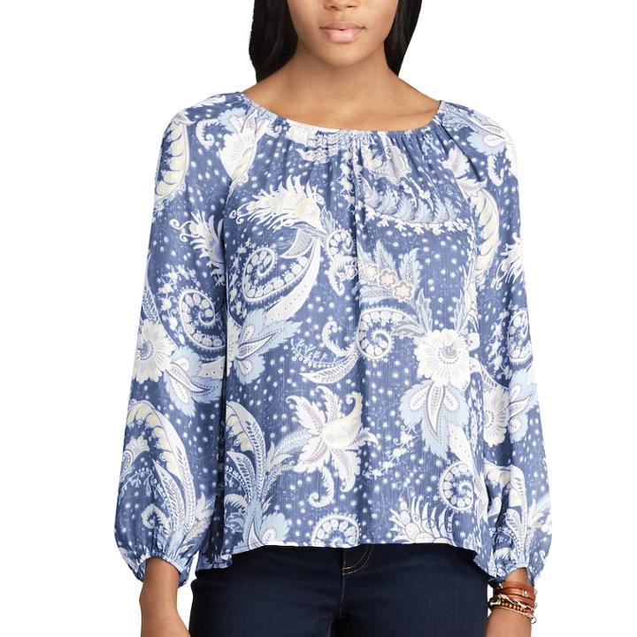 Women's Chaps Floral Peasant Top, Size: Large, Blue