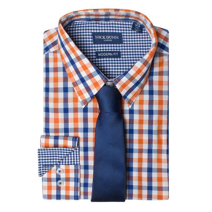 Men's Nick Dunn Modern-fit Patterned Easy-care Spread-collar Dress Shirt & Tie Set, Size: Xl-34/35, Orange