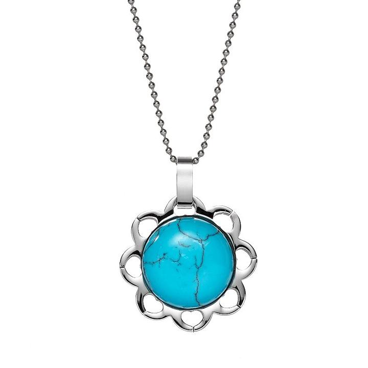 Steel City Stainless Steel Simulated Turquoise Cabochon Flower Pendant, Women's, Size: 18, Green