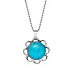 Steel City Stainless Steel Simulated Turquoise Cabochon Flower Pendant, Women's, Size: 18, Green