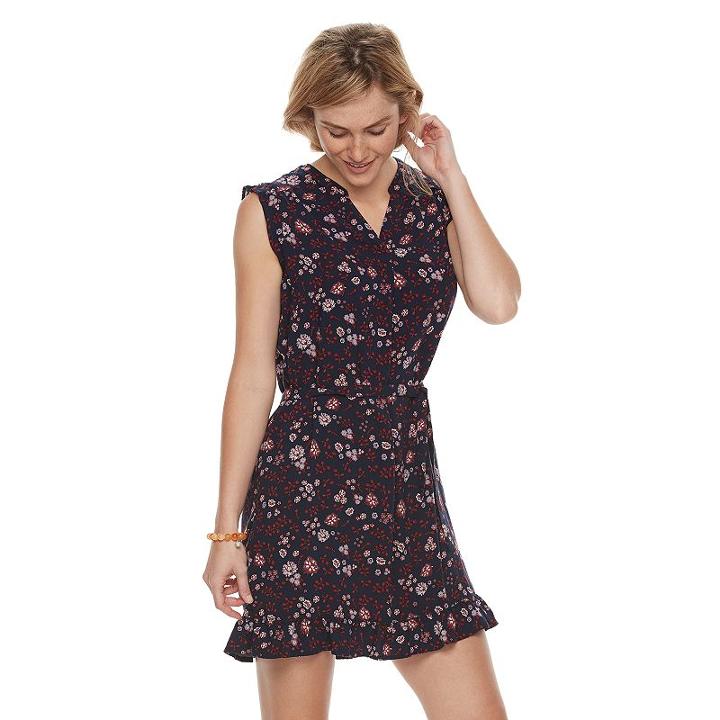 Women's Sonoma Goods For Life&trade; Floral Ruffle Shift Dress, Size: Medium, Blue (navy)