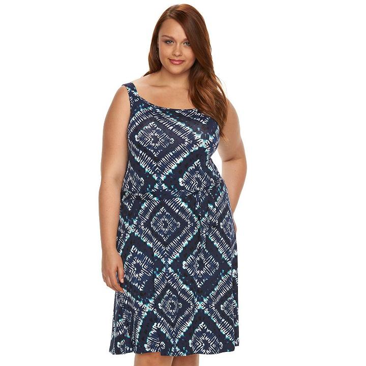 Plus Size Design 365 Tie-dye Fit & Flare Dress, Women's, Size: 1xl, Blue Other