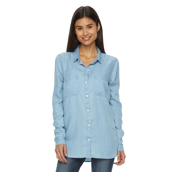 Juniors' So&reg; Perfectly Soft Button-front Shirt, Girl's, Size: Xs, Light Blue