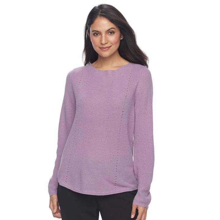 Women's Croft & Barrow&reg; Pointelle Sweater, Size: Large, Med Purple