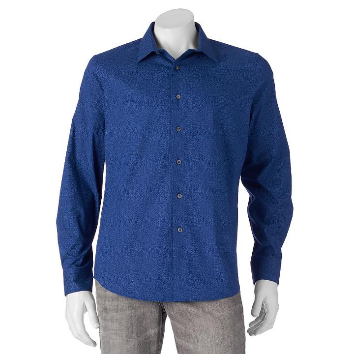 Men's Apt. 9&reg; Slim-fit Stretch Button-down Shirt, Size: Large Slim, Blue