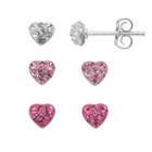 Charming Girl Kids' Sterling Silver Crystal Heart Stud Earring Set, Pink