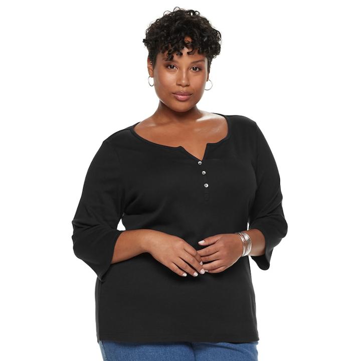 Plus Size Croft & Barrow&reg; Henley, Women's, Size: 1xl, Black
