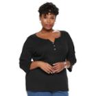 Plus Size Croft & Barrow&reg; Henley, Women's, Size: 1xl, Black