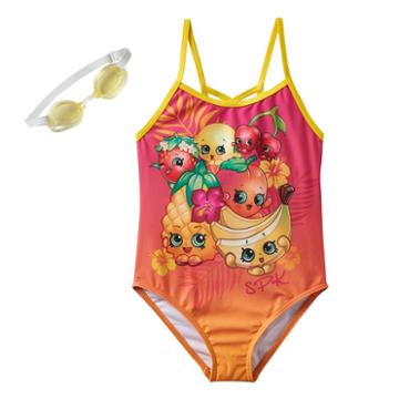 Girls 4-6x Shopkins Strawberry Kiss, Pippa Lemon & Cheeky Cherries Tropical Fruit One-piece Swimsuit, Girl's, Size: 4, Orange