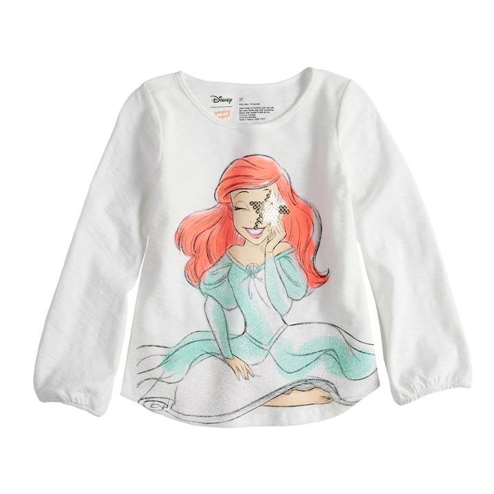 Disney's Ariel Girls' 4-10 Flip Sequin & Glitter Long Sleeve Graphic Tee By Disney/jumping Beans&reg;, Size: 5, White