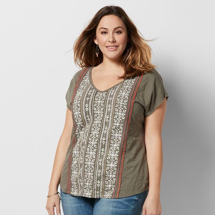 Plus Size Sonoma Goods For Life™ Embroidered Tie-dye Tee, Women's, Size: 3xl, Med Green