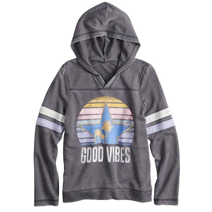 Girls' 7-16 So&reg; Varsity Graphic Hooded Sweatshirt, Size: 12, Dark Grey