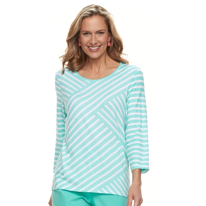 Women's Cathy Daniels Diagonal Stripe Top, Size: Small, Green