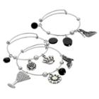 Stiletto, Flower & Martini Glass Charm Bangle Bracelet Set, Women's, Black