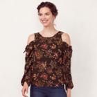 Women's Lc Lauren Conrad Print Cold-shoulder Top, Size: Xs, Dark Green