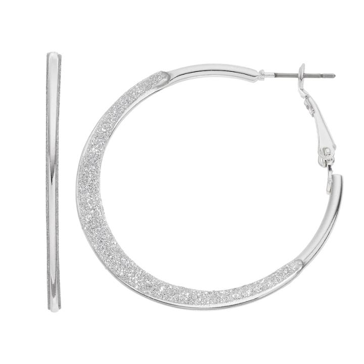 Glitter Flat Hoop Earrings, Women's, Silver
