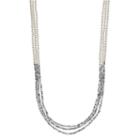 Long Gray Bead & Simulated Pearl Multi Strand Necklace, Women's, White