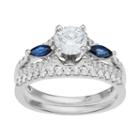14k White Gold 1 1/6 Carat T.w. Igl Certified Diamond & Sapphire Engagement Ring Set, Women's, Blue