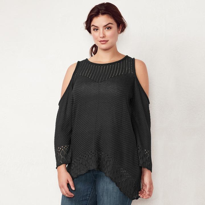 Plus Size Lc Lauren Conrad Pointelle Cold Shoulder Top, Women's, Size: 1xl, Dark Blue