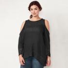 Plus Size Lc Lauren Conrad Pointelle Cold Shoulder Top, Women's, Size: 1xl, Dark Blue