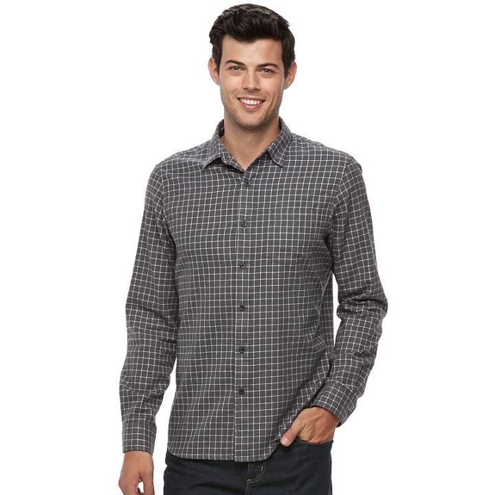 Big & Tall Apt. 9&reg; Modern-fit Plaid Brushed Flannel Button-down Shirt, Men's, Size: L Tall, Grey