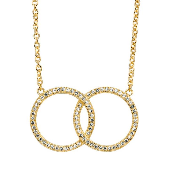 Lab-created White Sapphire 14k Gold Over Silver Interlocking Circle Necklace, Women's, Size: 17, Yellow