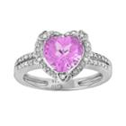 Sterling Silver Lab-created Pink Sapphire And Diamond Accent Heart Frame Ring, Women's, Size: 8