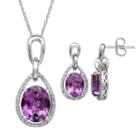 Amethyst & 1/3 Carat T.w. Diamond Sterling Silver Teardrop Halo Pendant Necklace & Drop Earring Set, Women's, Size: 18, Purple
