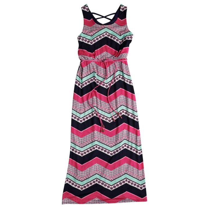 Plus Size Girls 7-16 Three Pink Hearts Chevron Crisscross Maxi Dress, Size: 14 1/2, Natural