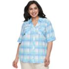 Plus Size Cathy Daniels Plaid Button Front Top, Women's, Size: 2xl, Brt Blue