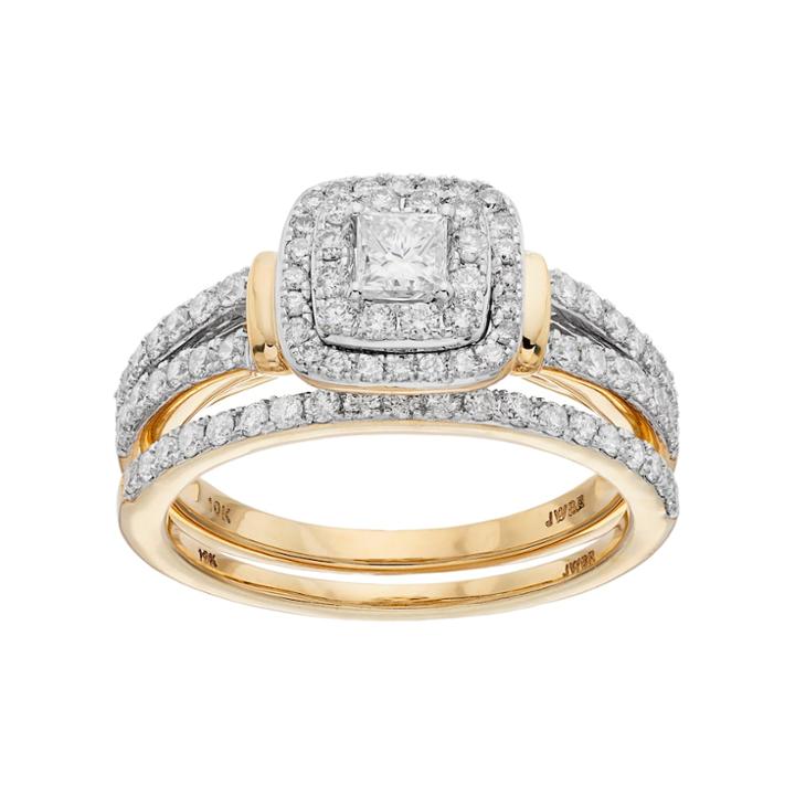 Lovemark 10k Gold 1 Carat T.w. Diamond Square Halo Engagement Ring Set, Women's, Size: 7, White