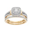 Lovemark 10k Gold 1 Carat T.w. Diamond Square Halo Engagement Ring Set, Women's, Size: 7, White