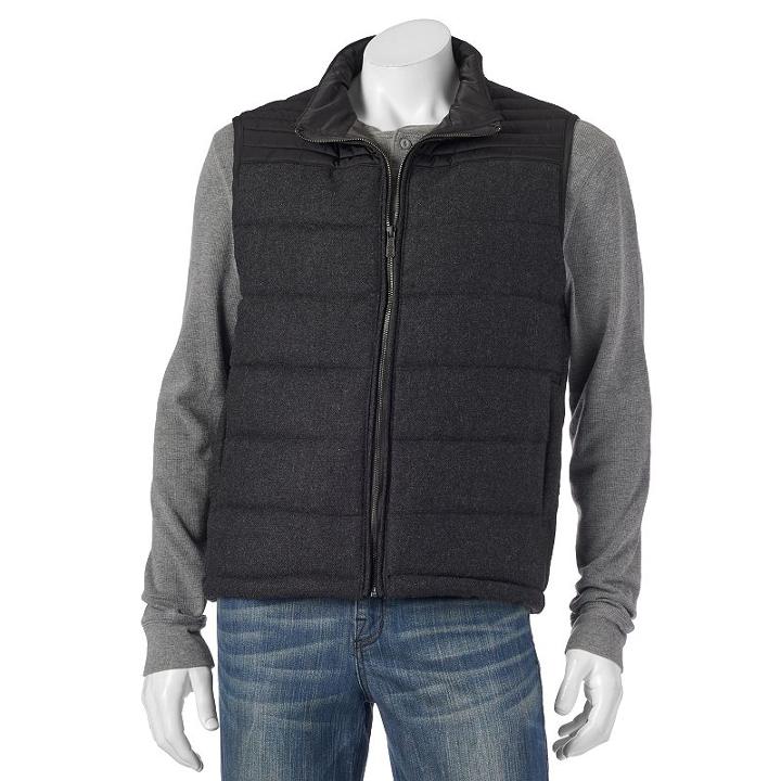 Men's Apt. 9&reg; Modern-fit Mixed Media Wool-blend Puffer Vest, Size: Small, Grey