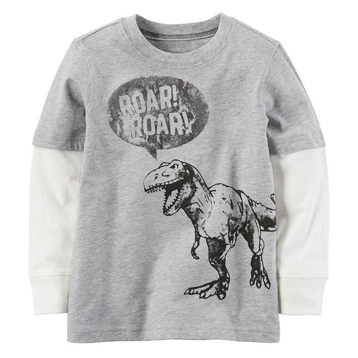 Boys 4-7 Carter's Dinosaur Roar Mock-layer Graphic Tee, Size: 5, Light Grey