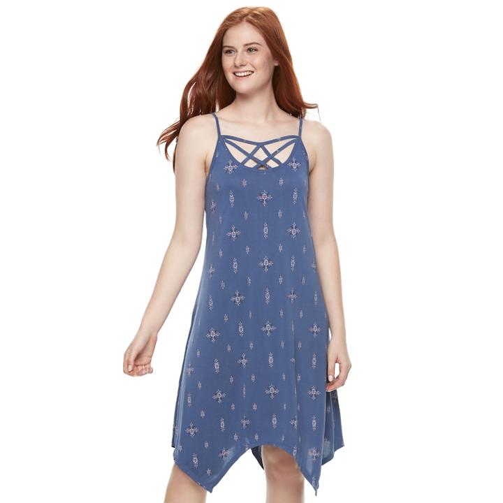 Juniors' Mudd&reg; Strappy Handkerchief Hem Dress, Teens, Size: Large, Med Blue