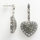 Lavish By Tjm Sterling Silver Cubic Zirconia Tiered Heart Linear Drop Earrings - Made With Swarovski Marcasite, Women's, Grey
