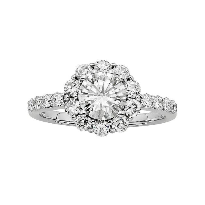Forever Brilliant Lab-created Moissanite Halo Engagement Ring In 14k White Gold (1 3/4 Carat T.w.), Women's, Size: 8