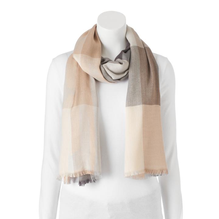 Apt. 9&reg; Yarn Dyed Colorblock Pashmina Oblong Scarf, Women's, White Oth