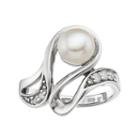 Sterling Silver Freshwater Cultured Pearl & Diamond Accent Swirl Ring, Women's, Size: 8, White