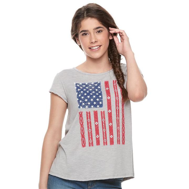 Juniors' Cloud Chaser American Flag Swing Tee, Girl's, Size: Small, Med Grey