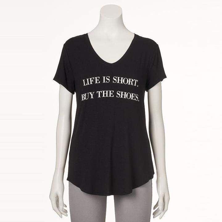Women's Apt. 9&reg; V-neck Graphic Tee, Size: Medium, Black