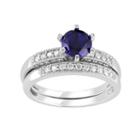Lab-created Sapphire And Diamond Engagement Ring Set In 10k White Gold (1/3 Ct. T.w.), Women's, Size: 7, Blue